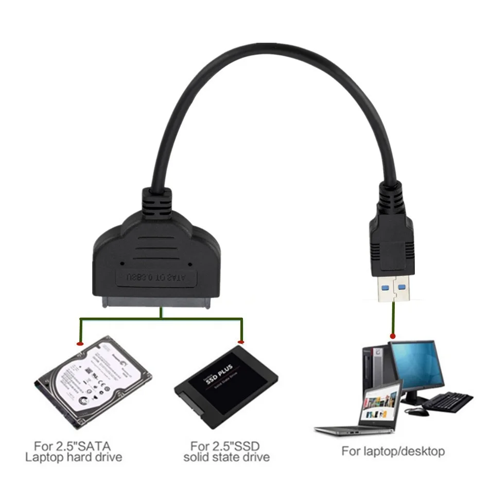 Кабель SATA к USB 3.0 поддержка 2 5-дюймового внешнего SSD HDD-адаптера жесткий диск