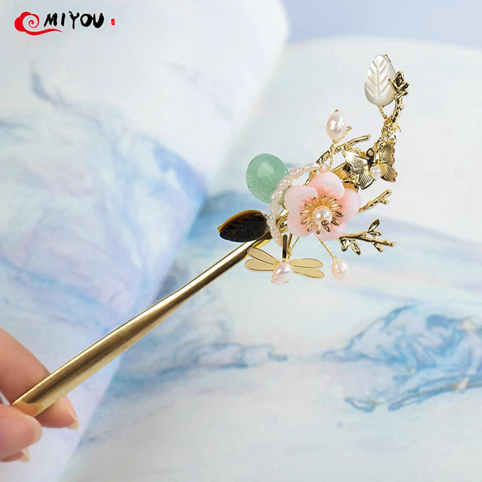 Китайская винтажная стильная заколка для волос Женская металлическая с цветами