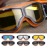 vintage goggles motorcycle leather goggles for harley retro cruiser folding glasses brown black leather 7 color lens