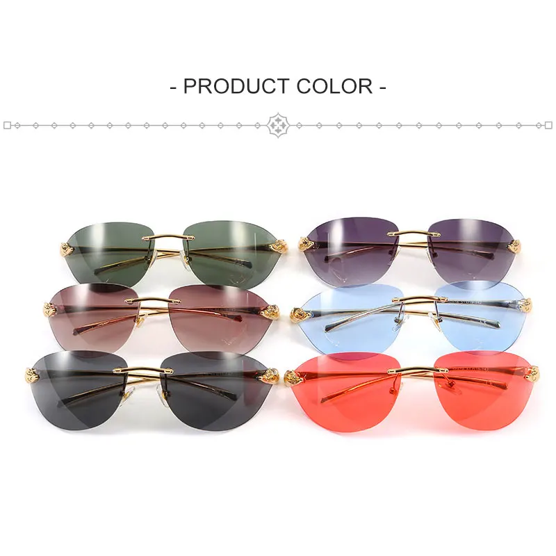 

HBK New Vintage Cat Eye Rimless Sunglasses Women Men Gold Black Blue Metal Luxury Brand Design Male Female Eyewear UV400