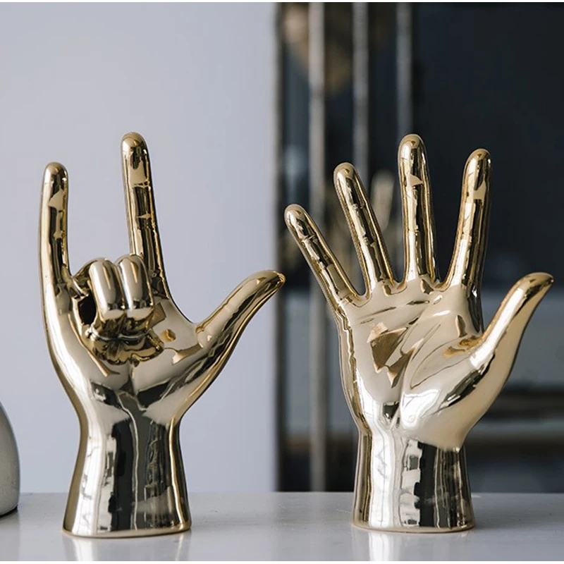 Скандинавские Позолоченные фарфоровые статуэтки для жестов Современное
