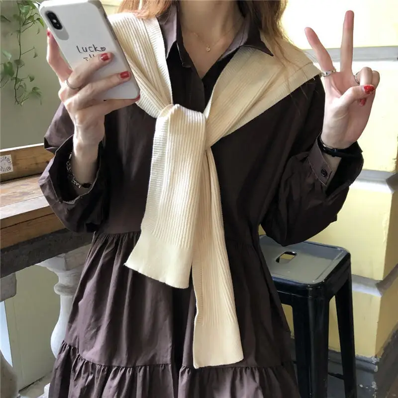 Женский модный мини-костюм с отложным воротником и длинным рукавом |