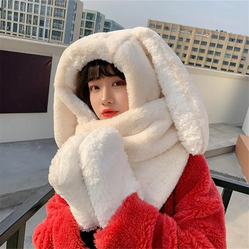 

FGHGF Winter Hat Women Thick Scarf Gloves One Three-piece Korean Version Cute Cartoon Bear Ear Warm Thickening Scarf Students
