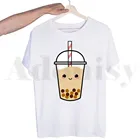 Милые Мультяшные футболки с изображением молочного чая бобы, модные мужские летние футболки, футболки, топы, футболки, забавная уличная одежда в стиле Харадзюку