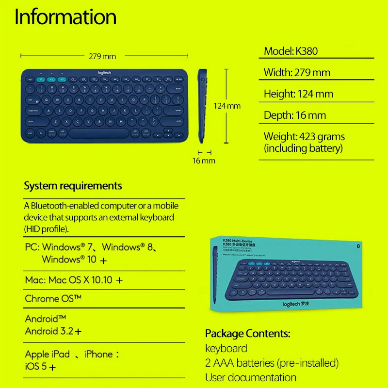 K380 многофункциональная беспроводная клавиатура совместимая с Bluetooth Linemate