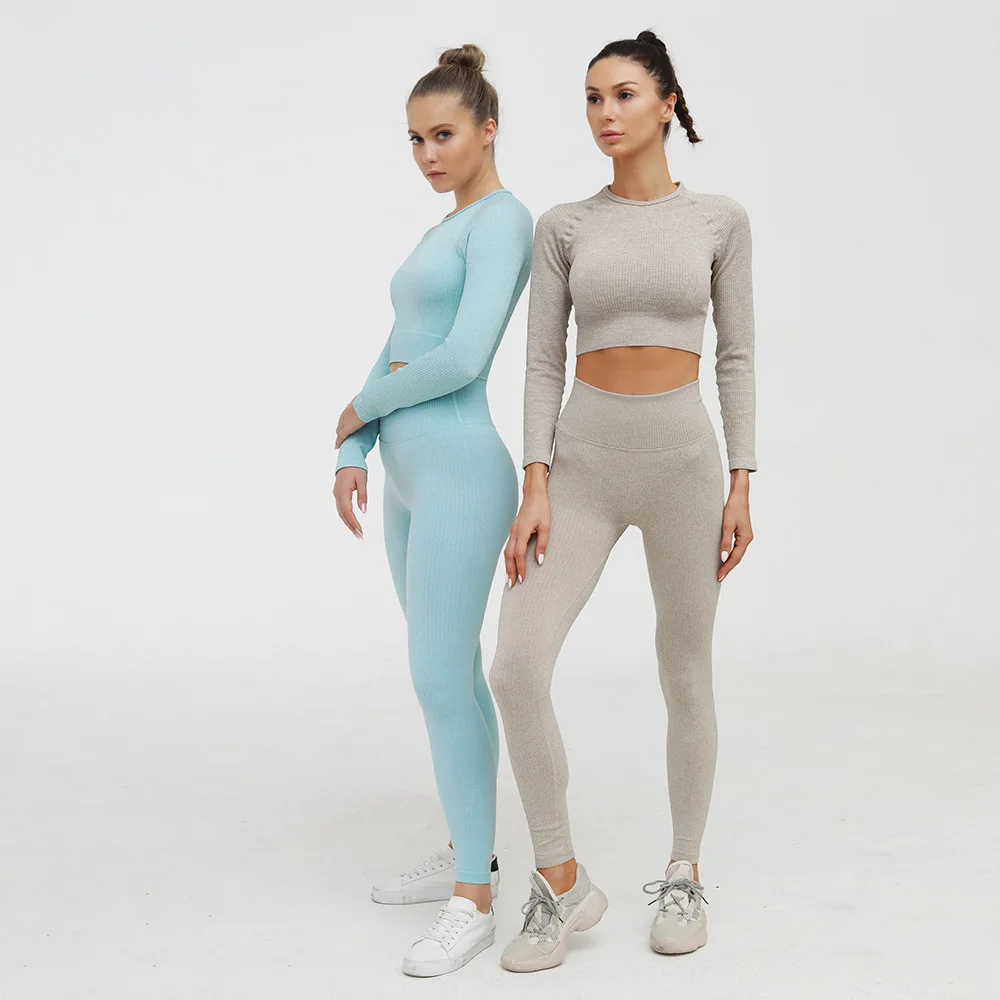 Женский бесшовный спортивный костюм комплект из 2 предметов для фитнеса