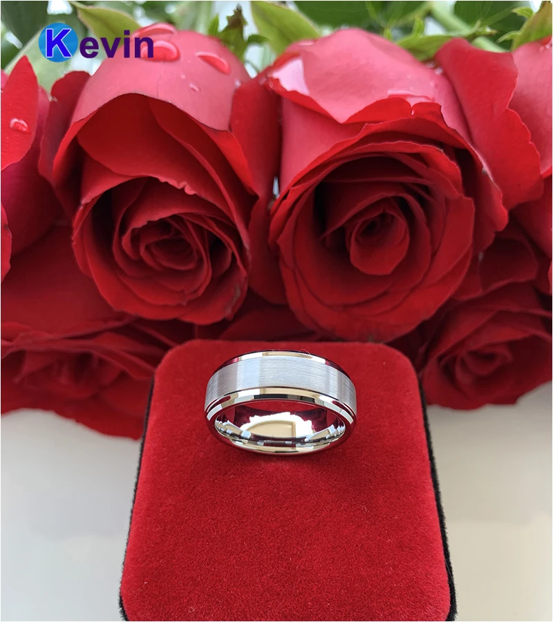 Вольфрамовый Свадебный ремешок для мужчин женщин со скошенными краями матовая