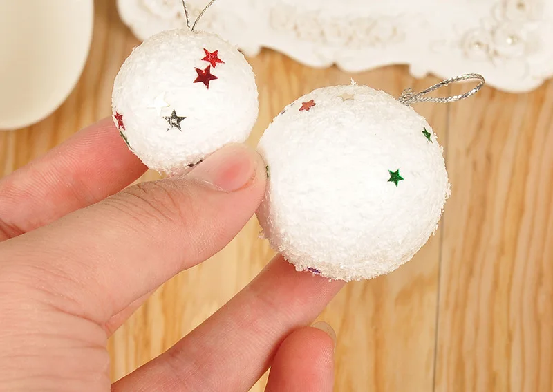 Белый 6 шт рождественские DIY снежные шары вечерние украшения для рождественской елки висячие украшения 50 мм Елочная игрушка с орнаментом красочные звезды