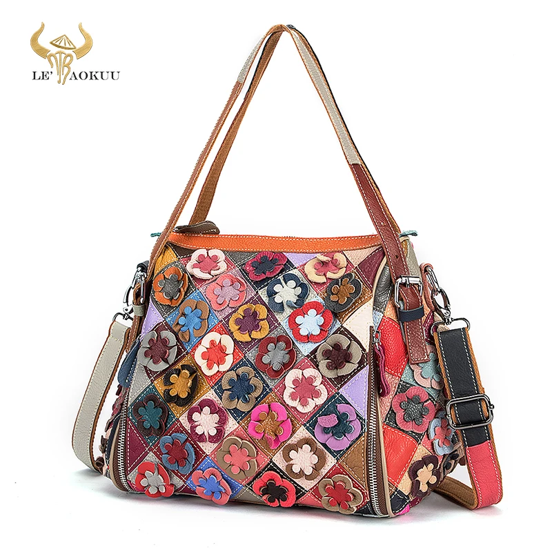 Multi-Color Quality Leather Luxury Brand Ladies Flower Fashion Shopper Handbag Shoulder bag Women Designer Female Tote bag 625