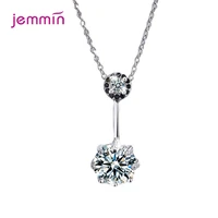 new fashion romantic simple shiny crystal pendant necklaces for women 100 925 sterling silver charm anniversary jewelry
