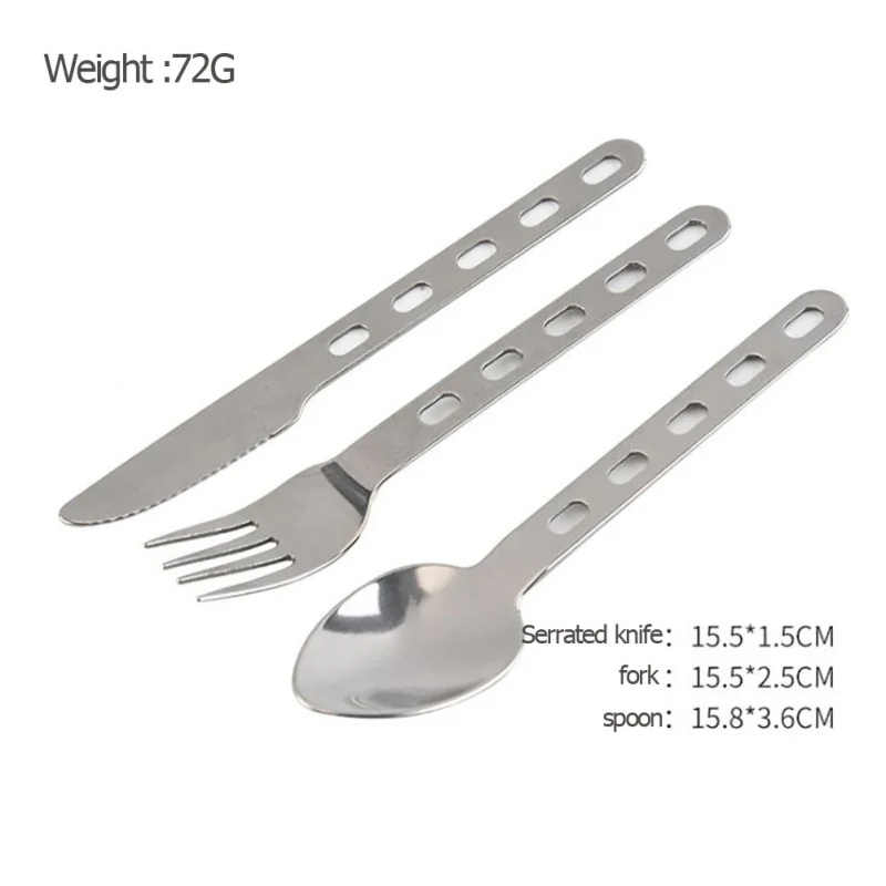 

3 In 1 Outdoor Tableware Set Camping Cooking Supplies Stainless Steel Spoon Folding Pocket Kits Home Picnic Hiking Travel Tools