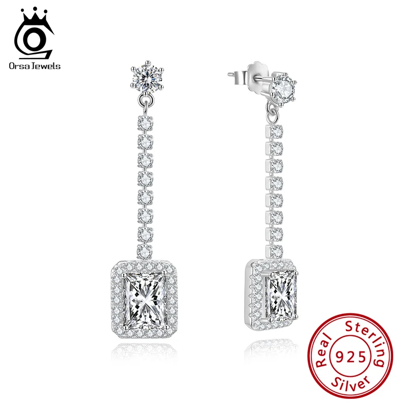 

ORSA JEWELS Princess Cut Real 925 Sterling Silver Drop Earrings for Women Fashion Jewelry 2020 New Earring Antique Earings SE333