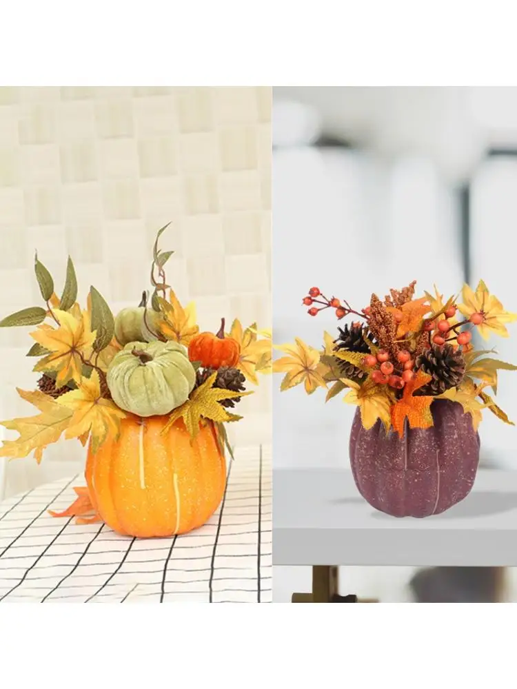 

Artificial Pumpkin Gourd Berry Maple Fall Leaves Pine Cones for Table Home Decor 27RF