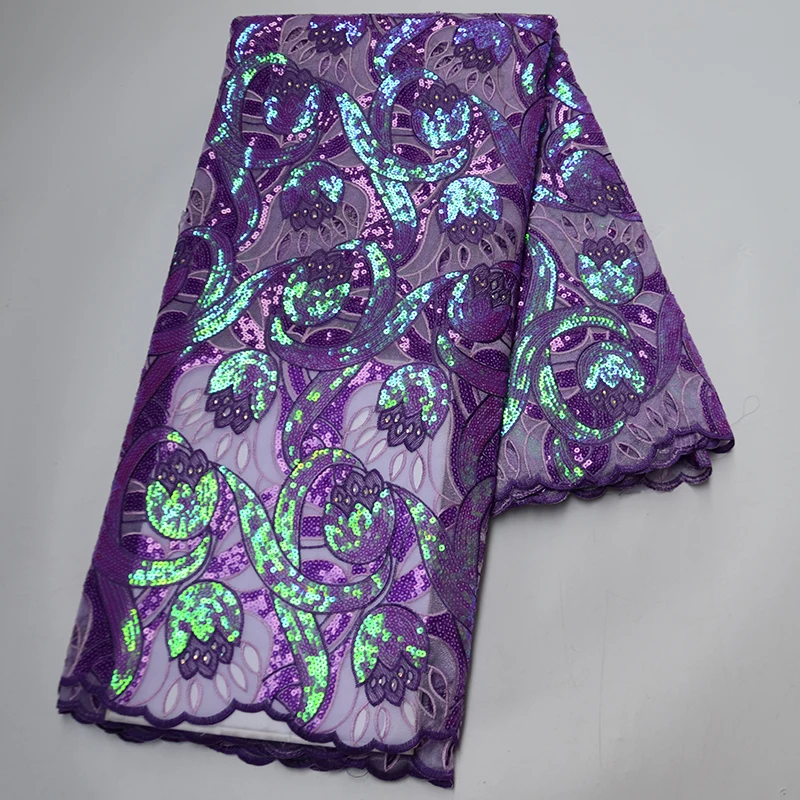 

Purple Sequence French Net African Handcut Organza Sequins Lace Fabric 2021 High Quality Mesh Tulle Embroidery Wedding Party Sew