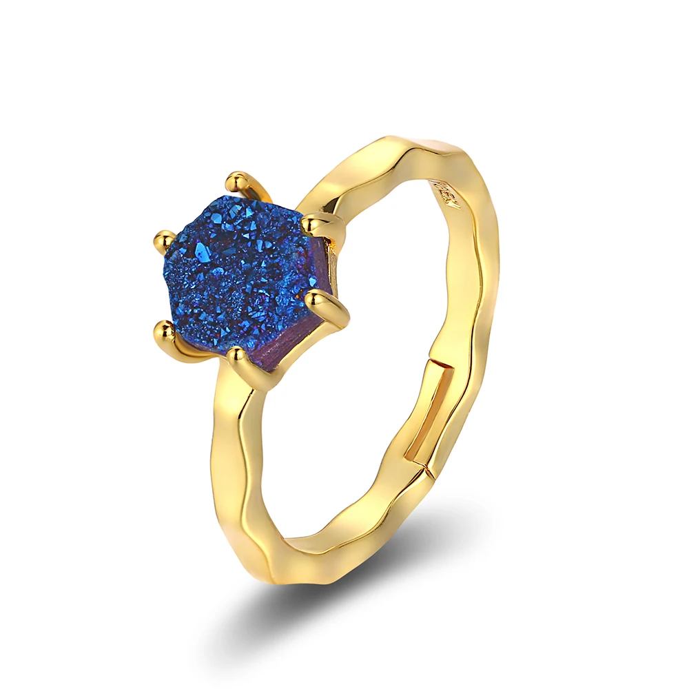 ShinyGem кольцо с натуральным друзным камнем геометрическая форма регулируемое