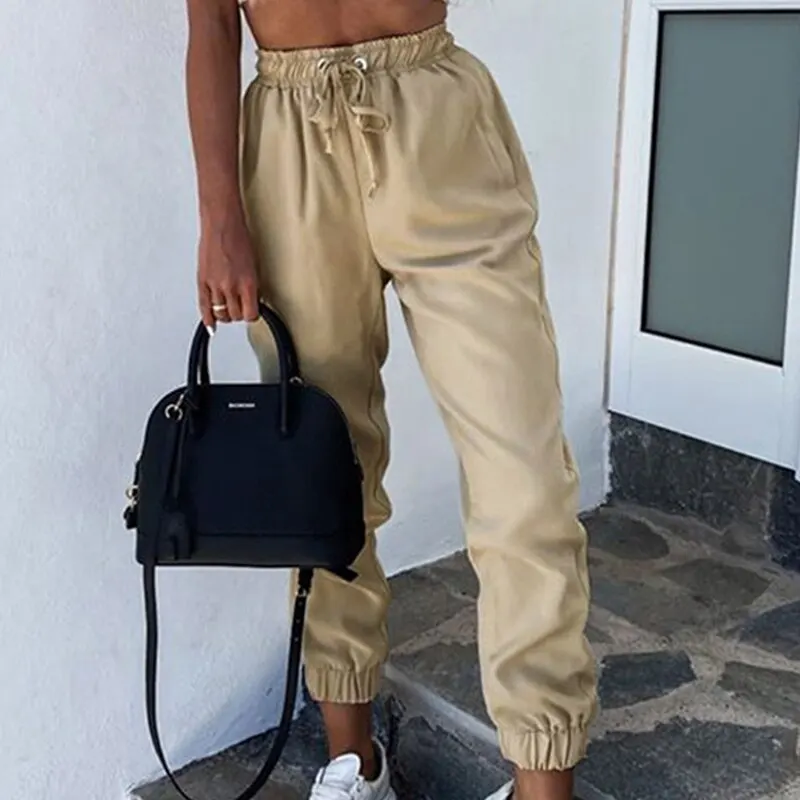 

2020 Autumn Winter Women Long Pants Fashion Female Hip Hop Cargo Pants High Waist Loose Casual Trouser Lace Up Pantalones