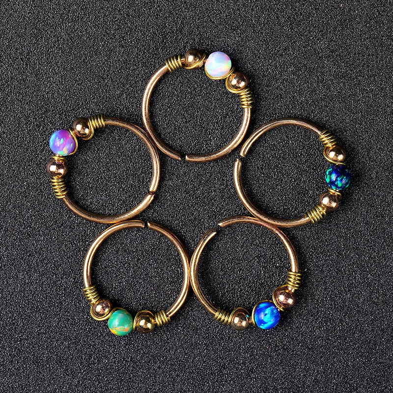 

1PCS Boho Opal Fake Nose Piercing Septum Ring Cheater Bead Nose Hoop Non Piercing Nariz Earring Fashion Faux Pircing Nez Steel