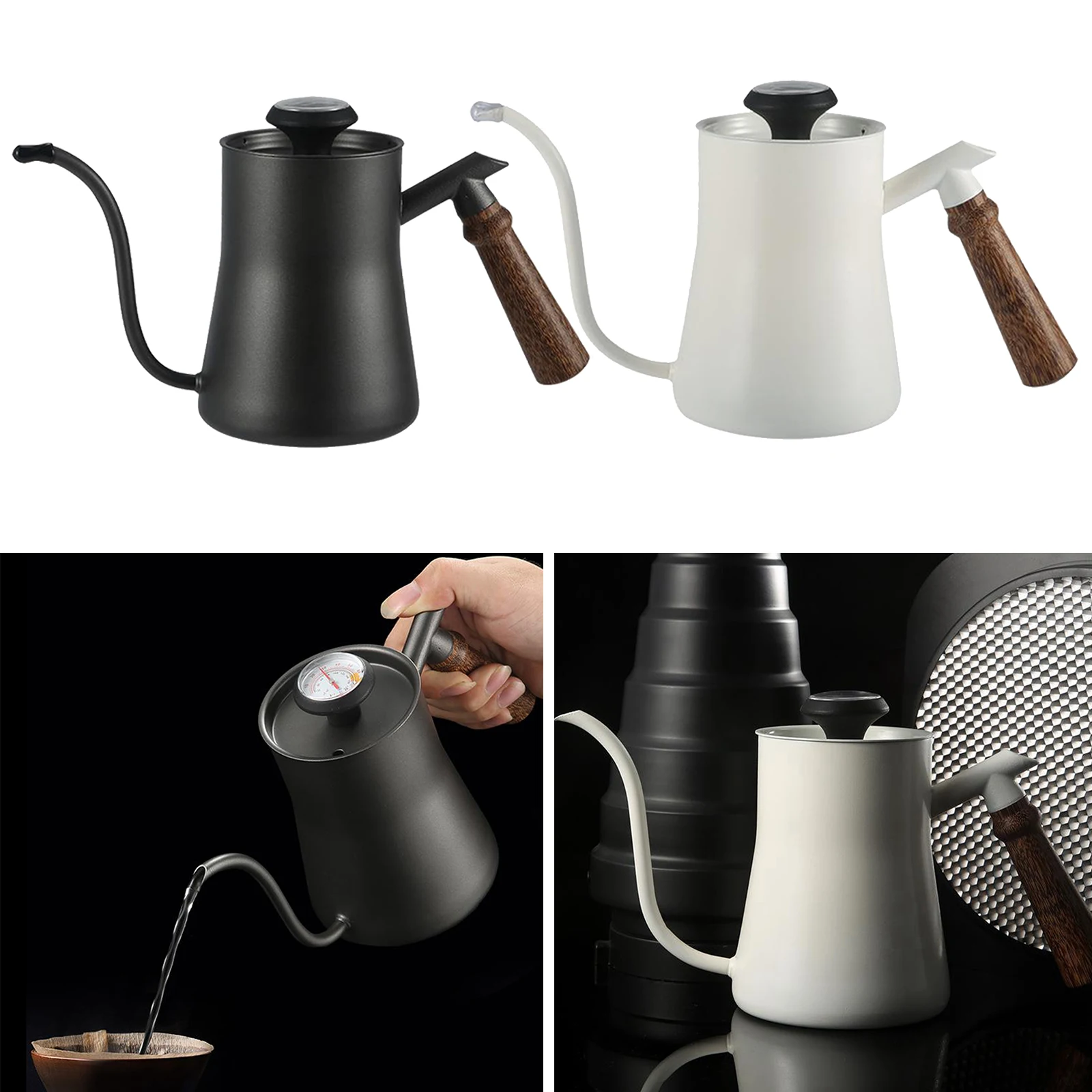 

650ml Gooseneck Kettle Stainless Steel Tea Spout with Thermometer Control the Temperature, for Barista Home, Coffee Drip Pot