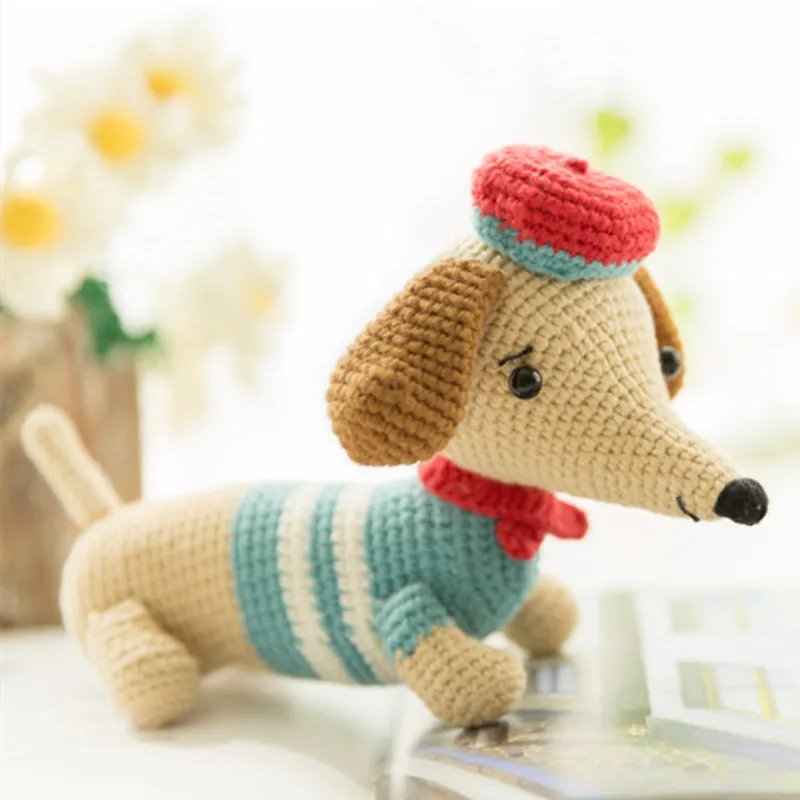 RUBI hand knitted doll with medium wool DIY Crochet Crocheted sausage dog Baby will like it | Дом и сад