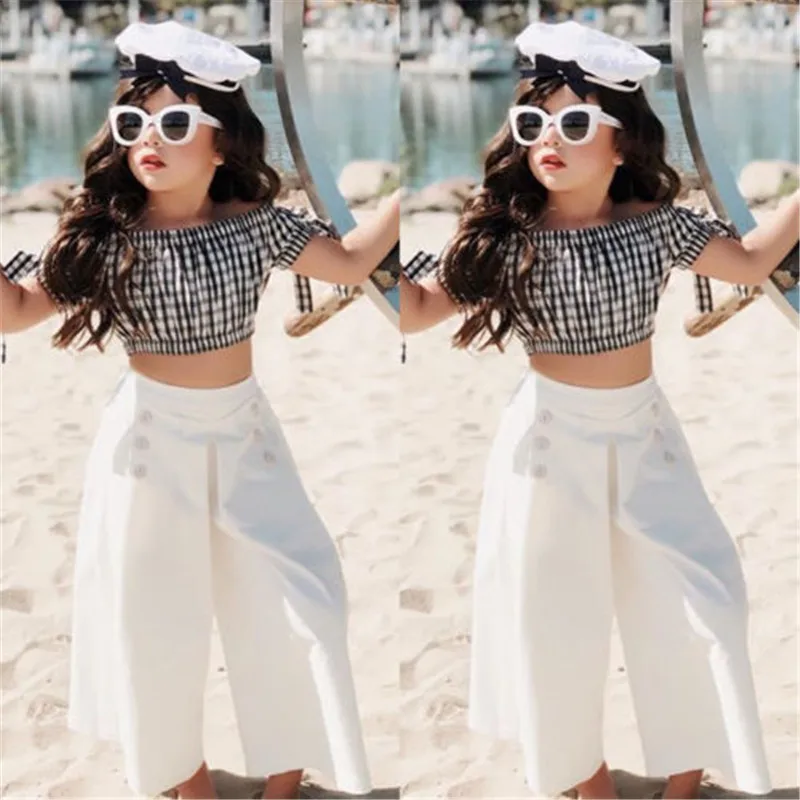 Комплект одежды для маленьких девочек летний детский комплект клетчатый