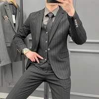 jacketvestpants 2021 fashion boutique striped slim men slim business casual suit 3pcs set groom wedding dress tuxedo s 4xl