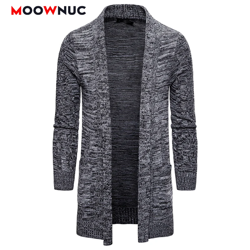 Мужской длинный кардиган MOOWNUC Homme теплый однотонный Повседневный свитер с