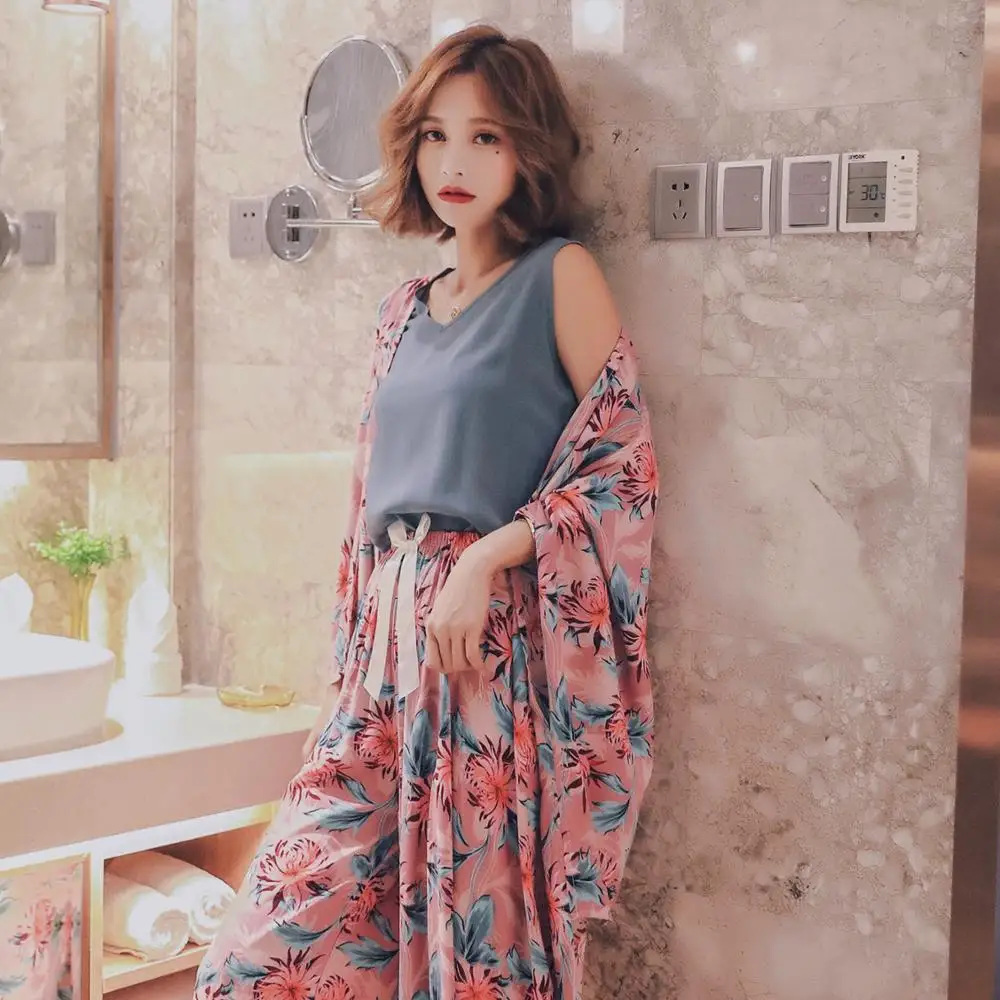 2019 зимние женские пижамы 4 шт наборы с цветочным принтом комплект топ и шорты