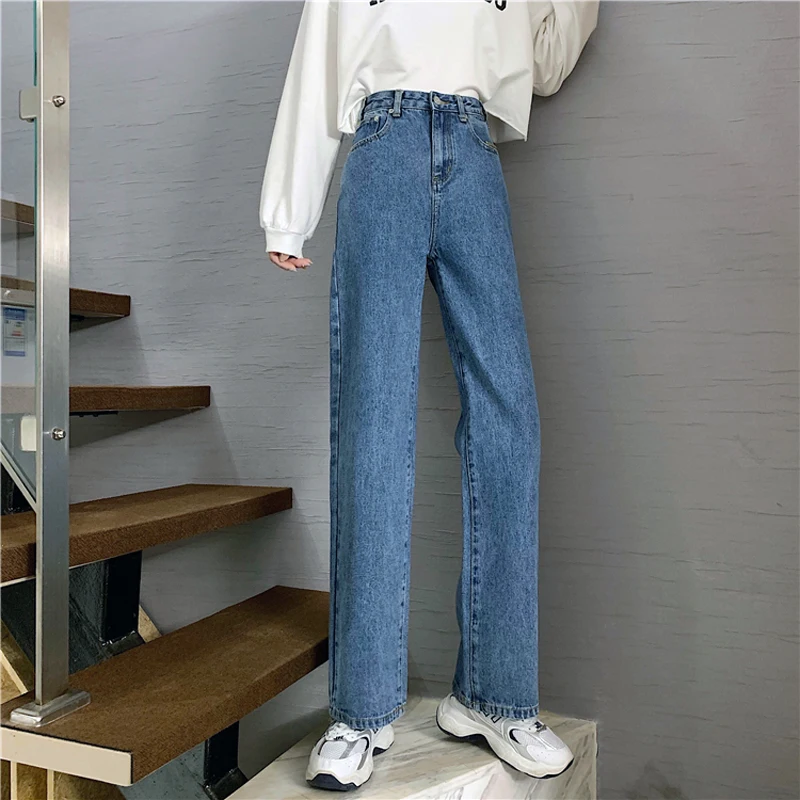 

New Jeans for Women Commuter Style Jeans Vintage Washed Jeans Loose High Waist Straight Jeans Cotton Harajuku Love Pocket Jeans
