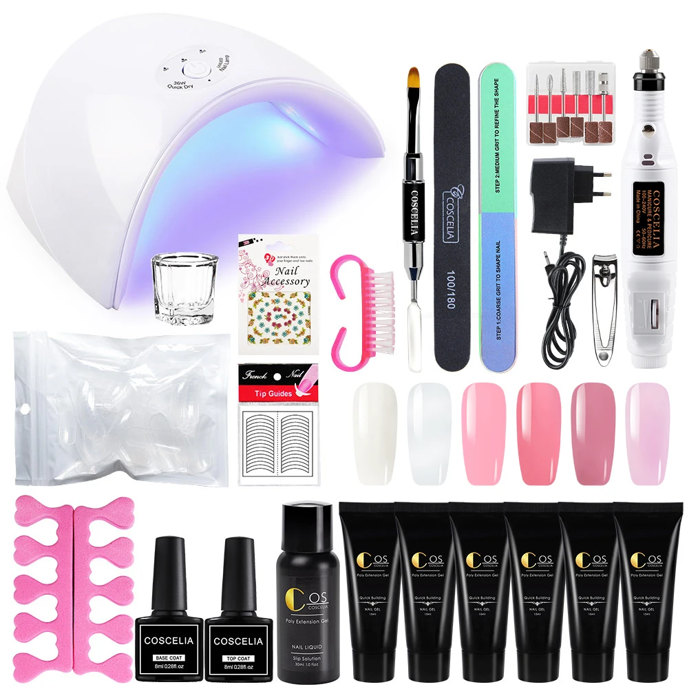 KIT 20 Набор для наращивания ногтей из твердого гелевого геля, маникюрный набор, набор для маникюра из полигеля 36 Вт, СВЕТОДИОДНЫЙ Набор для маникюра с лампой, набор для быстрого строительства - Цвет: KIT 20