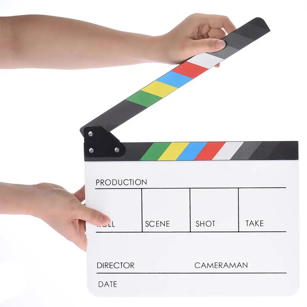 

Portable Colorful Director Video Scene Clapperboard Acrylic Dry Erase TV Film Action Slate Clapper Board Photo Prop Decoration