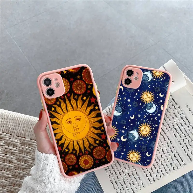 

Funny Sun Moon Phone Case Pink matte transparent For iPhone 7 8 x xs xr 11 12 pro plus max mini Clear Funda