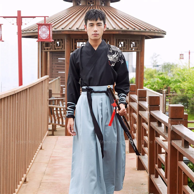 Мужское кимоно воина в японском стиле халат с китайским драконом костюм Hanfu Tang Haori