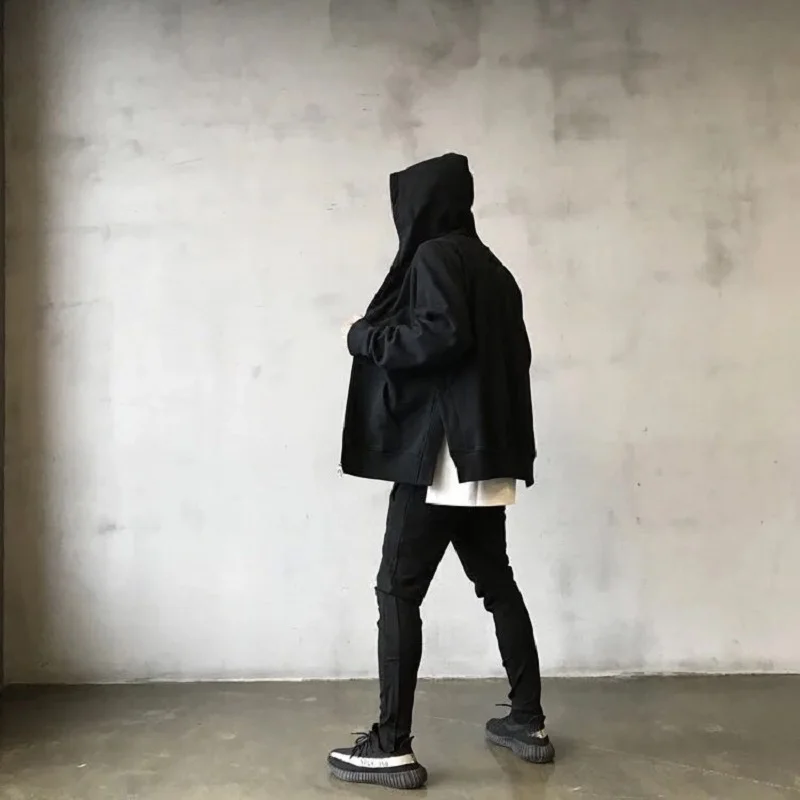 Толстовка с капюшоном qoolxcwear Мужская черная плотная серая уличная одежда брендовая одежда однотонная Повседневная свободная толстовка на молнии качественный хлопковый топ 2606