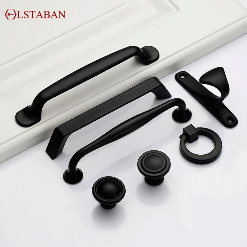 LSTABAN American Style Black Cabinet Handles Solid Aluminum Alloy Kitchen Cupboard Pulls Drawer Knobs Furniture Handle Hardware |