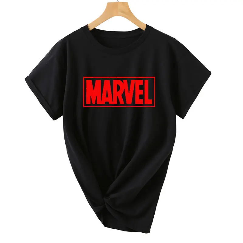 2019 летняя футболка с буквенным принтом MARVEL Женская Повседневная короткими