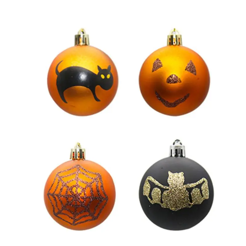 

12Pcs Halloween Wreath Ball Shatterproof Hanging Ornaments Bat Pumpkin Ghost Spider's Web Drops Decorations