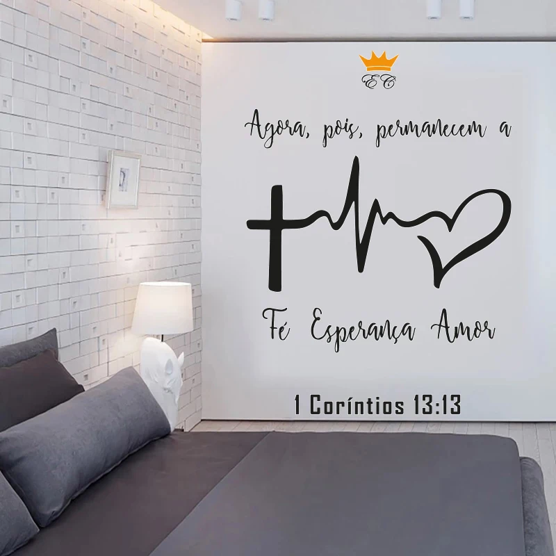 

Agora Pois Permanecem A Fe Esperanca Amor Portuguese Quotes Wall Stickers Vinyl Murals For Livingroom Home Decor Decals RU2193