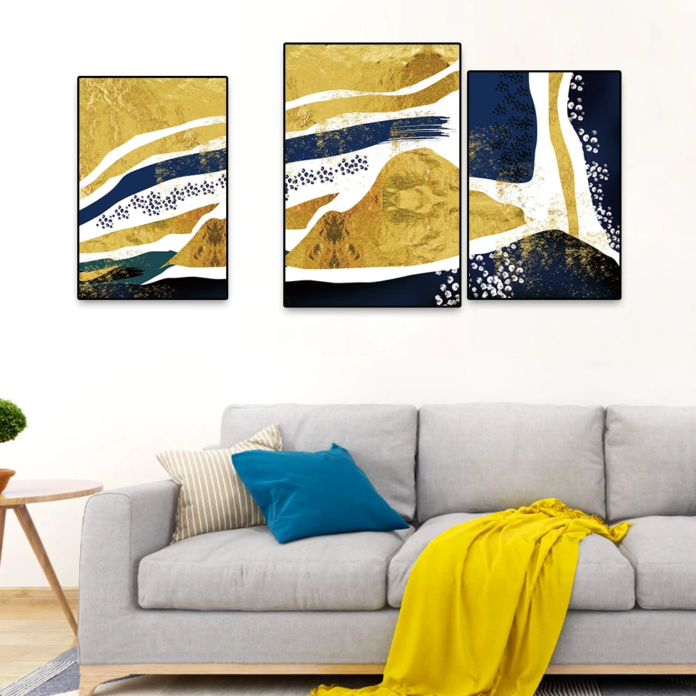 

Laeacco Simplicity Abstract Painting Canvas Posters Golden Stitching Pattern Prints Wall Pictures Living Room Modern Home Decor