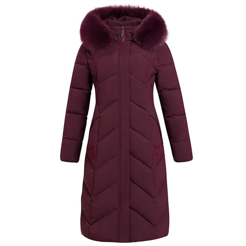 

Plus Size Winter Clothes Women 2020 X-Long Fur Collar Winter Coat Women Elegant Embroidery Cotton Down Jackte Woman Parka Hooded