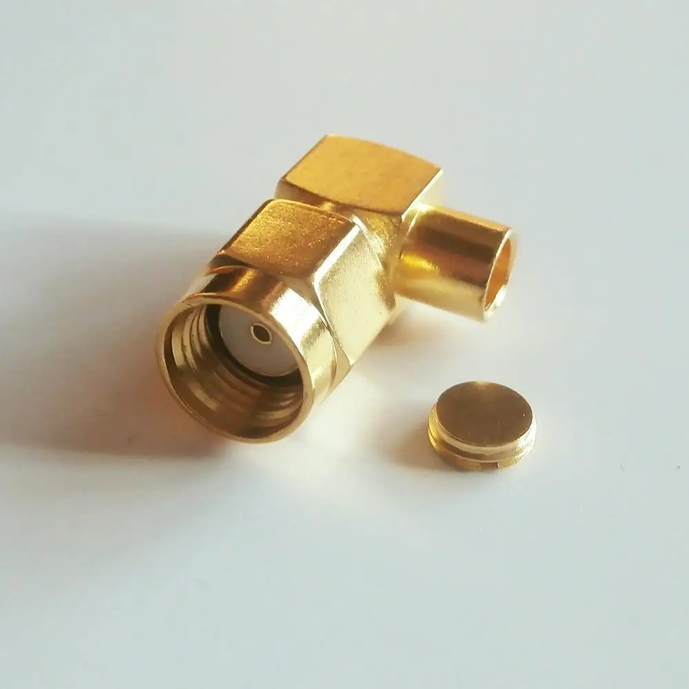 10X Pcs RF Connector RP-SMA RPSMA Male jack 90 Degree Right Angle Solder for semi-rigid RG402 0.141&quot cable Brass GOLD Plated - купить по