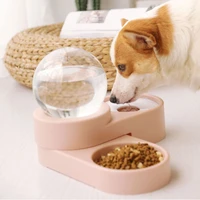 new dual port pet food bowl for feeding and drinking rotatable plastic transparent water ball bubble water dispenser for cat dog