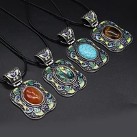 natural stone agates crystal lapis lazuli rose quartzs black shell necklace pendants for women gift size 40x70mm length 55cm