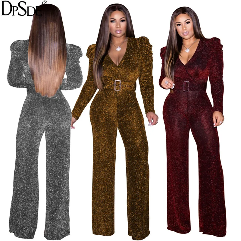 Элегантный длинный красный комбинезон DPSDE с блестками для женщин