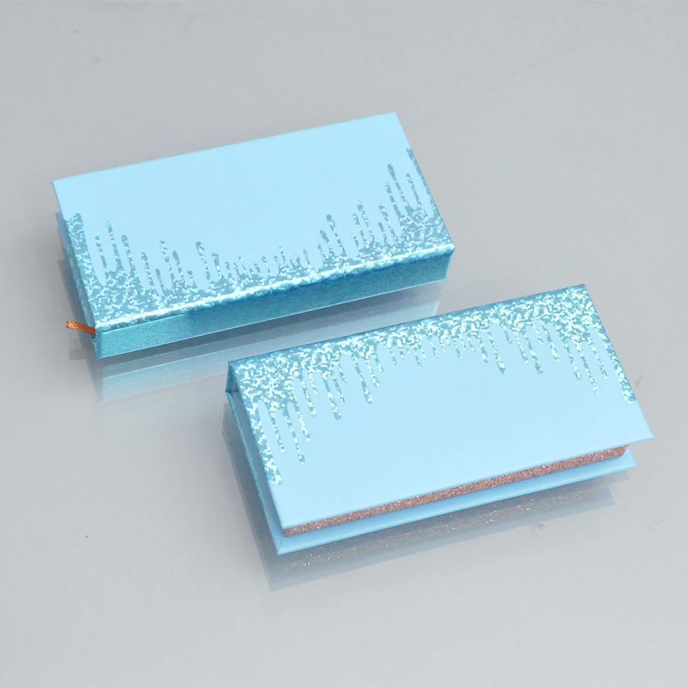 

10pcs/pack Wholesale Eyelash Packaging Box Lash Boxes Package Custom Magnetic Blue Glitter Faux Cils Tray Storage Case Vendors