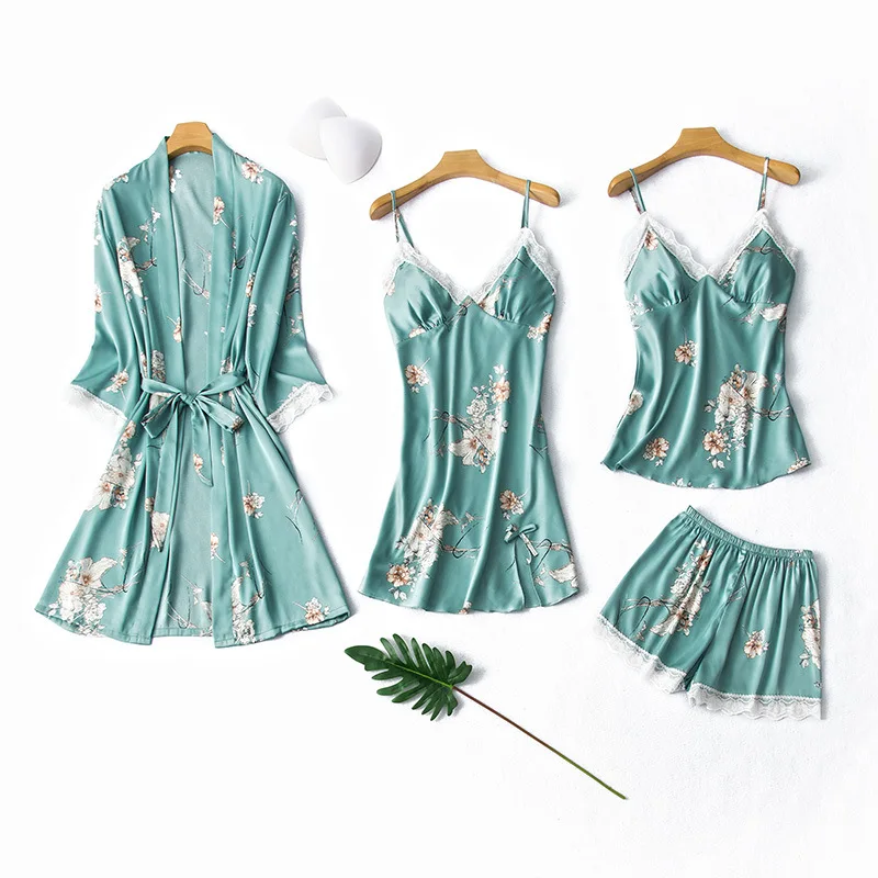 

Sexy Silk Robe Nightdress Bathrobe Night Set Women Night Gown Set 21-575