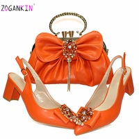retro italian lady shoes and bag to match orange color nigerian women shoes matching bag comfortable heels sandals for wedding