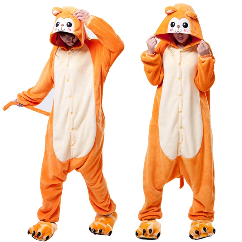 Adults Animal Pajamas Women Sleepwear kigurumi All in One Pyjama Animal Suits Monkey Cosplay Cartoon Hooded Pijama