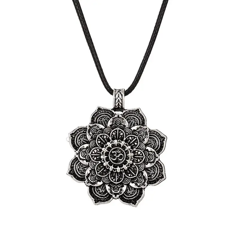 

Om Lotus Mandala Pendant Necklace Tibetan Buddhist Protection Meditation Jewelry