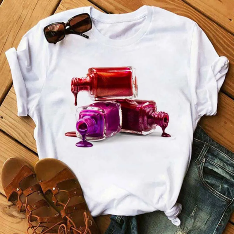 

Women T Shirt Fashion 3D Finger Nail Paint Color Cute Printed Top Tshirt Female Tee Shirt Harajuku Kawaii Women T-Shirt