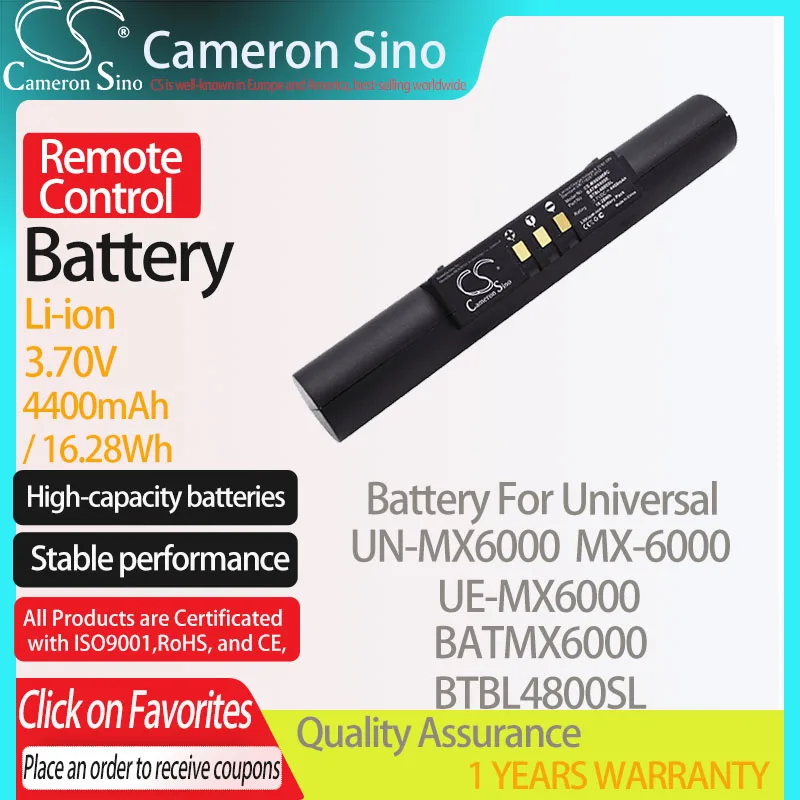 

CameronSino Battery for Universal UN-MX6000 MX-6000 UE-MX6000 fits Universal BATMX6000 BTBL4800SL Remote Control battery 4400mAh